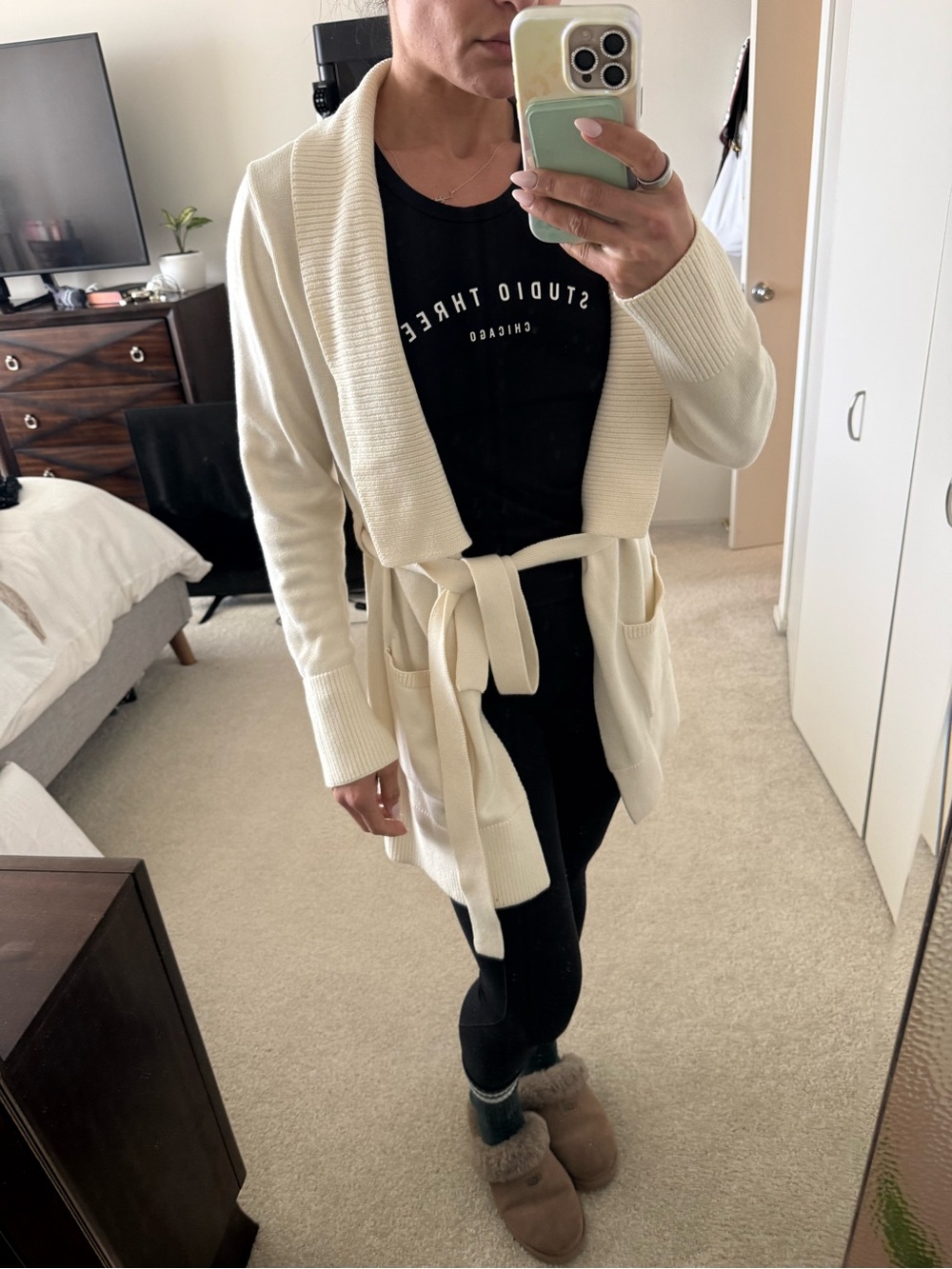 Banana Republic Cream Shawl-Collar Belted Cardigan